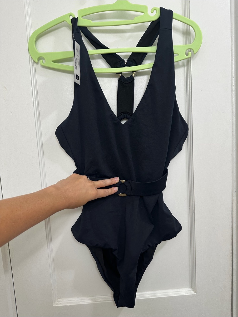 Sexy Yandy Black One-Piece Swimsuit with Cross-Back Straps